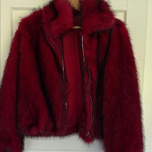 SHEIN Deep Red Teddy Jacket